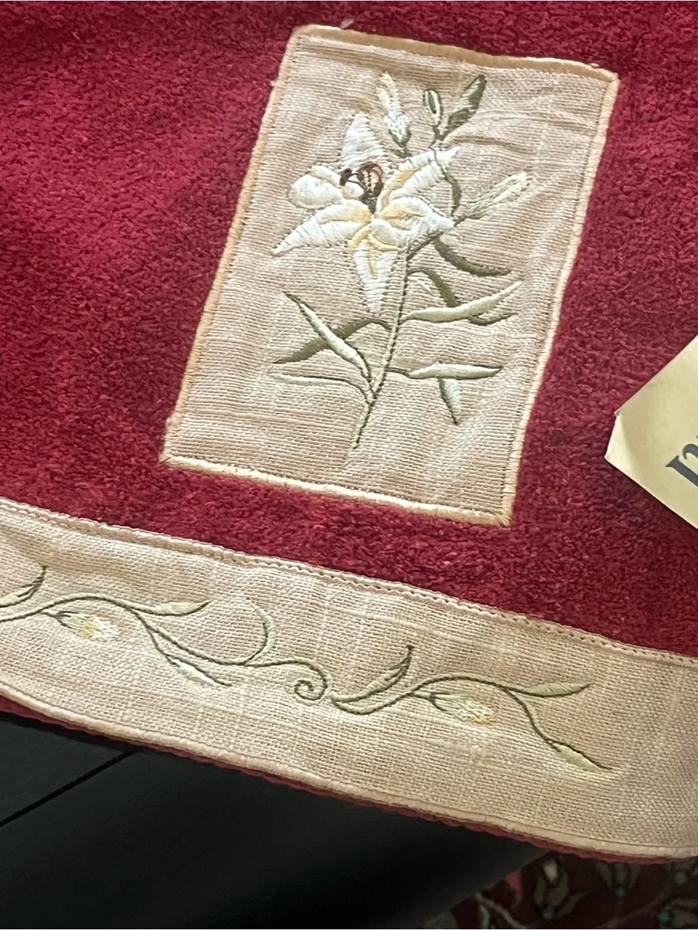 Avanti Burgundy Embroidered Floral Hand Towel